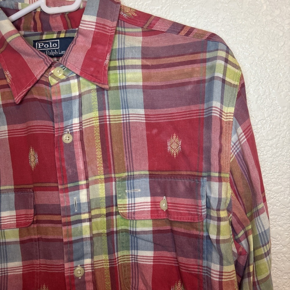 Vintage Polo Ralph Lauren Roll Tab Sleeve Shirt Pink Plaid Mens Large - Picture 14 of 16